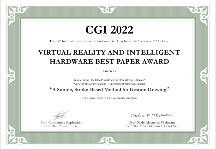 Best Paper Award Certificate